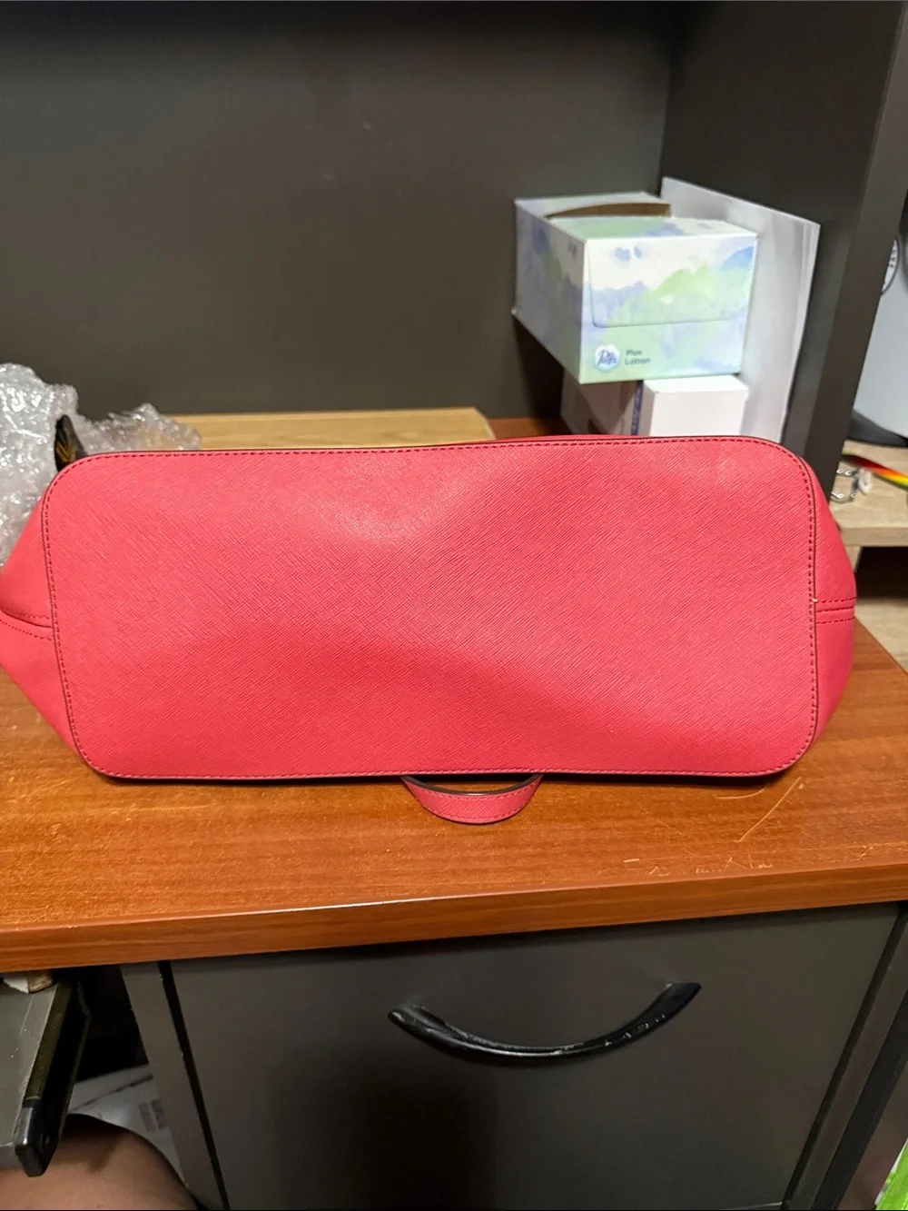 Michael Kors Coral Pink Saffiano Leather Tote with MK Charm